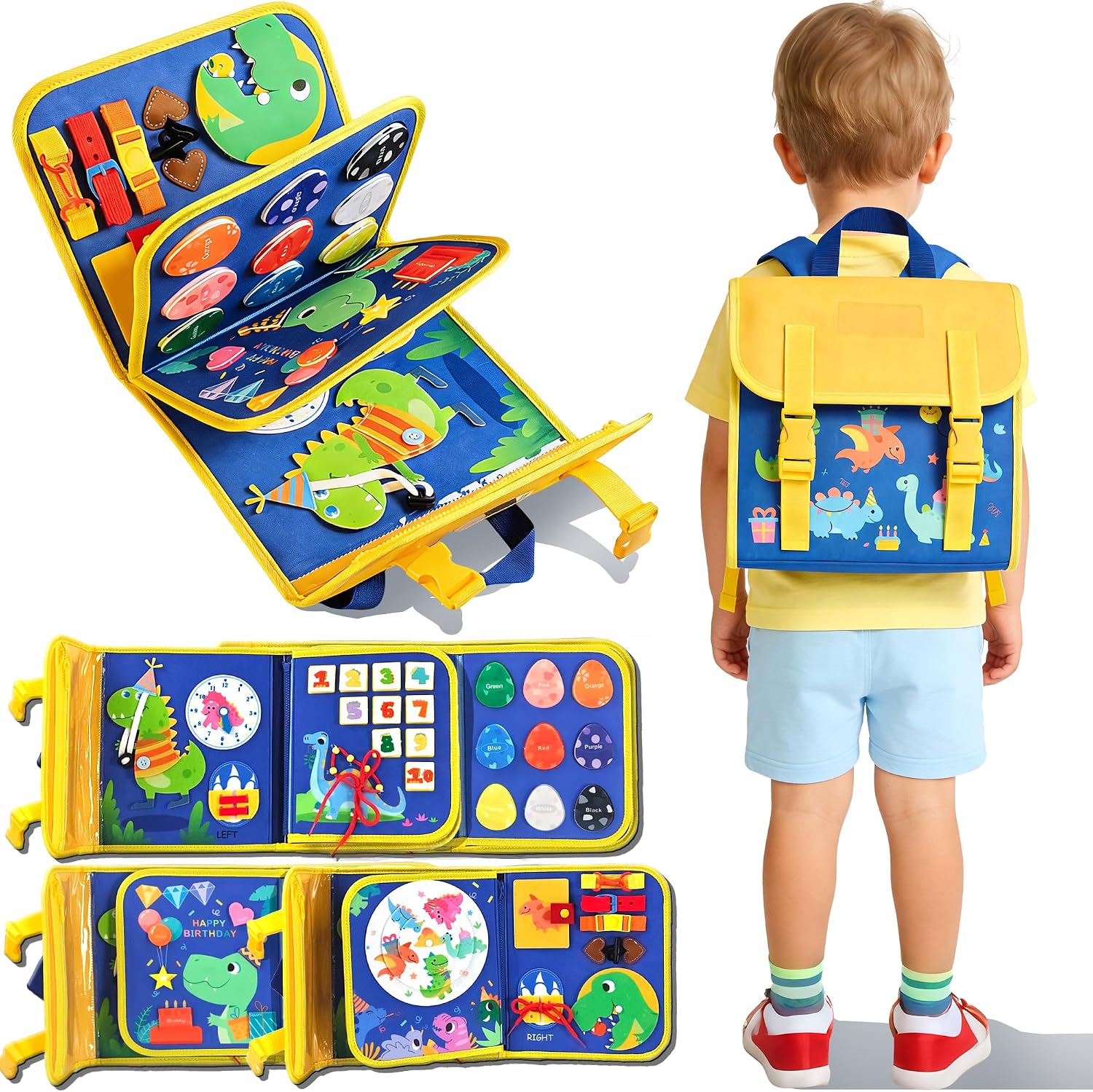 공룡 유아용 비지보드 백팩, 휴대용 조용한 학습 활동북 - Drone Backpack 리뷰 및 가격